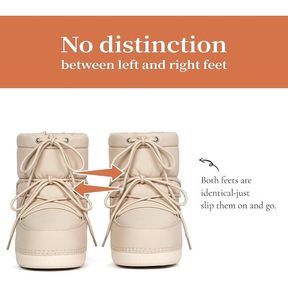 Women's Beige Winter Snow Boots Anti-Slip Lace-up Ankle Booties with Lining - Picture 4 of 6